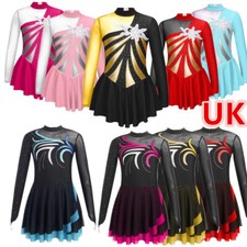 UK Girl's Sparkly Roller Figure Ice Skating Dress Mock Neck Long Sleeves Skirted