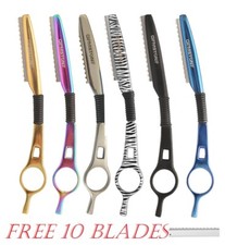 Professional Hair Shaper Styling Thinning Cutting Feather Razor + 10 Blades Set