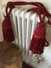 LARGE Vintage double rope country house tassel curtain tie back rich red