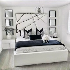 Luxury Silver Stripe Bed With/Without Ottoman Gas Lift Storage and 70" Headboard
