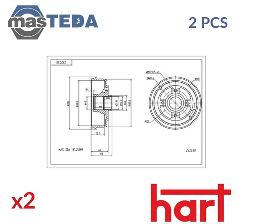 222 038 brake drum - 038, set