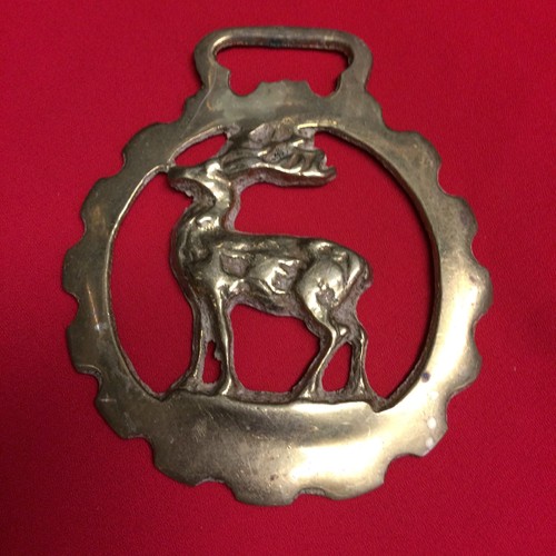 Vintage horse brass stag - brass,