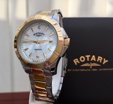 ROTARY Ladies Diamond Watch Gold plated Gemstone Mother of Pearl RRP£189 Working