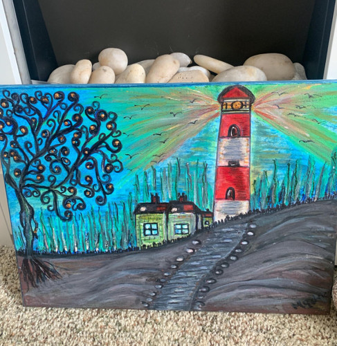Lighthouse scene signed - lighthouse,