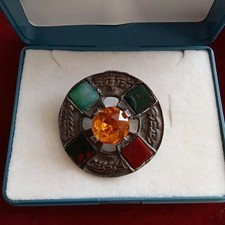 Vintage Mizpah Mixed Agate and Large Citrine Shawl Cloak Celtic Brooch 