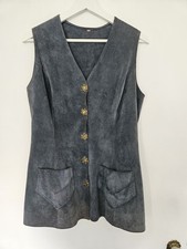 Womens Original 70s Blue Suede Waistcoat and Skirt Suit. Retro. Vintage.