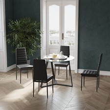 Glass Dining Table Chairs Set Padded Seat Kitchen Coffee Table Modern Furniture