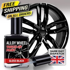 GLOSS BLACK ALLOY WHEEL TOUCH UP PAINT WITH BRUSH FOR WHEEL CURBING & SCRATCHES