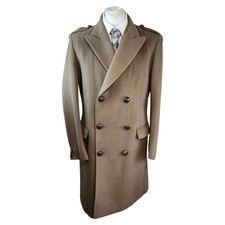Vintage Crombie Dunn & Co Mens Overcoat Military Light Brown Size 40 Wool Thick 
