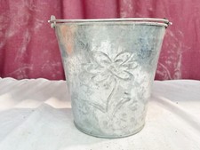 VINTAGE GALVANISED BUCKET PALE WITH HANDLE EMBOSSED FLOWER DESIGN
