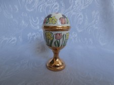 TOYE KENNING & SPENCER TULIPS DAFFODILS EGG SHAPED ENAMEL TRINKET BOX WITH STAND