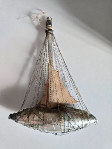 Antique glass ship ornament - antique, |