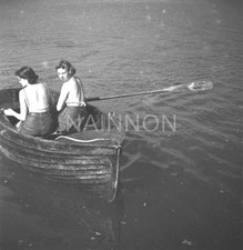 2 Original small negatives - Young girls & men out in ROWING BOAT