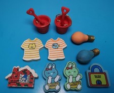 VINTAGE NOVELTY ERASER RUBBER 1980's MON AMI BUCKET SPADE LIGHT BULBS T SHIRTS