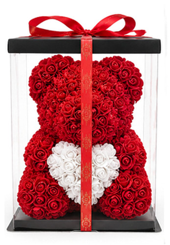 Red rose teddy bear - teddy, with