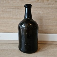 18th Century Antique Glass Bottle Free Hand Blown English Dark Onion Shape