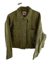 ZARA Green Crop Denim Jacket size S Womens Button Up Casual Outdoors Outerwear