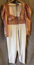 Lavish Alice Rose Gold Puff Sleeve Sequin White Jumpsuit Size 18 New PLEASE READ