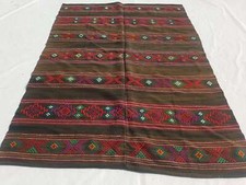 Fine Vintage Traditional Hand Made Oriental Wool Olive Green Kilim 186x133cm