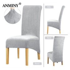 Velvet Large Dining Chair Covers Stretch Removable Plush Seat Slipcovers Grey
