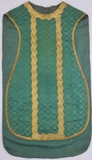 Antique French Silk Brocade Metallic Trim Vestment Chasuble 112x64cm