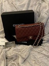 Quilted Burgundy Caviar Genuine Leather Double Flap Gold Hardware Shoulder Bag