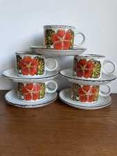 Vintage Midwinter Stonehenge “Nasturtium” Cups & Saucers  X 5 1970s 