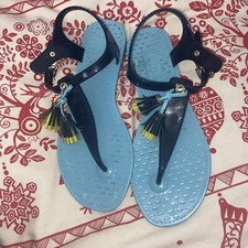 Women’s Juicy Couture Blue Thong Jelly Sandals Beach Shoes Flip Flops Size 6