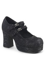 DemoniaCult GOTHIKA-09 Black Lace Platform Hook N' Loop Strap Maryjane Shoes UK6