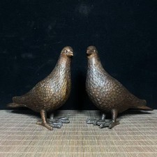 Japanese Vintage (late 20thC) Pair Bronze Doves