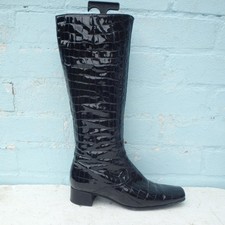 Gabor Leather Boots UK 5 Eur 38 Womens Croc Patent Black Boots Pre-loved