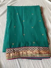 Beautiful Blue Turquoise Saree.with Design Border. Indian, Pakistani, Bollywood.