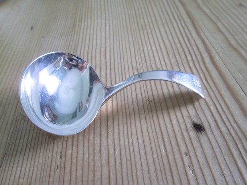 Silver tea caddy - tea, spoon