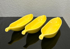 Ceramic Ice Cream Yellow Banana Boat Dish Set of 3.  10" Long, 3.5in Width.