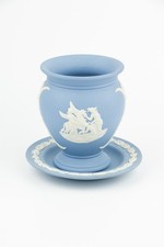 Wedgewood England Blue & White Jasperware Vase with Plate / Saucer