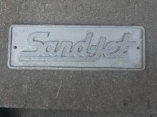 Pair vintage Metal Sand Jet Machinery Advertising Badges Signs Barn Find Rat Rod