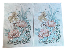 Sintopress Italian Floral Pair of Ceramic 3D Embossed Tiles Made in Italy 