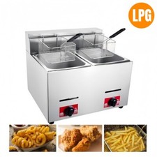 LPG Gas Chip Catering Frying Tool 6L*2 Stainless Steel Double Tank Deep Fryer