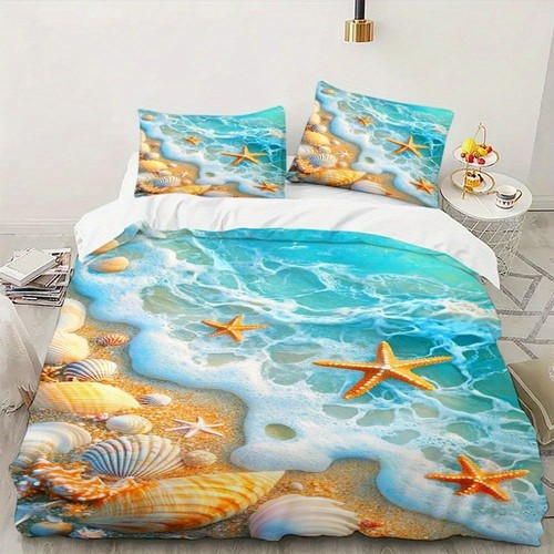 Beach shell starfish duvet - beach,