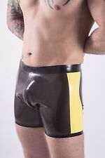 Rubber SHORTS, Longer Leg, CONTRAST COLOUR SIDE PANEL, medium weight 0.5mm latex