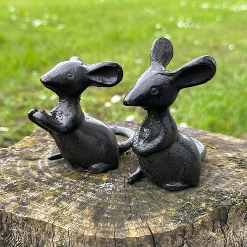 Cast iron mouse ornament set - cast,