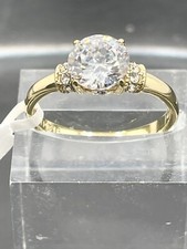 Gold ring solitaire accents cz