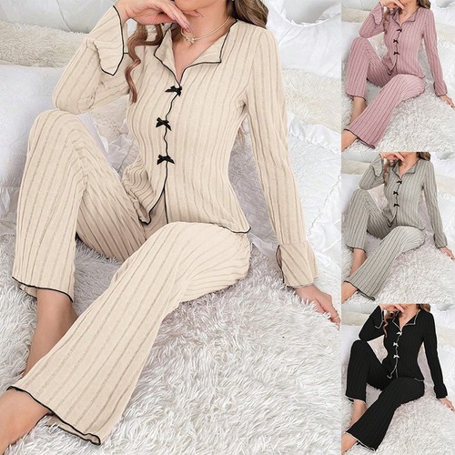 Women soft ribbed pajamas - ribbed,