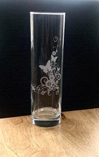 Vase Clear Glass Vase Engraved Flowers and Butterfly Cylindrical/Curved Styles