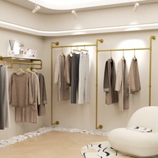 Large Industrial Pipe Clothes Rack Gold Pipeline Hanging Open Wardrobe Boutique