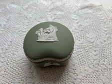 Vintage 1966 Wedgewood Sage Green Jasperware Kidney Shaped Trinket Box