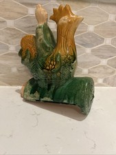 ANTIQUE "IMMORTAL MAN"  RIDING A ROOSTER CHINESE CERAMIC ROOF TILE