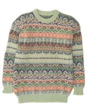 VINTAGE Mens Crew Neck Jumper Sweater Small Green Fair Isle DA37