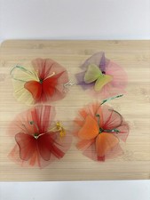 X4 Vtg Butterfly Net Baubles 70s Mesh Christmas Decorations Retro Tree Ornaments