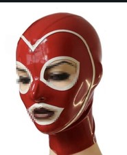 Red Latex Gummi Hood Rubber Mask with Zipper Back Fetish Sexy Headgear Cosplay